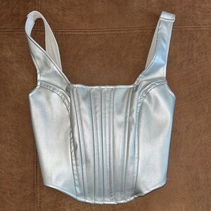 Silver cropped corset style zip up tank top XS/small